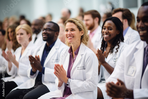 Medical students applauding their classmate photo