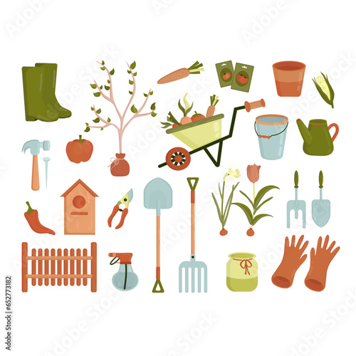 Set of garden items and tools