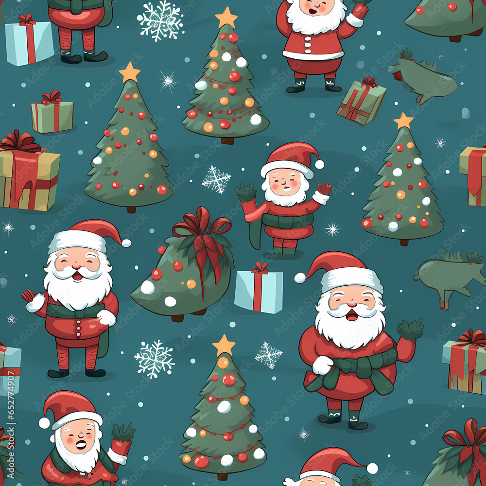 Fototapeta premium Christmas is here! Varied Pattern Cartoon Illustration. Generative AI illustration.