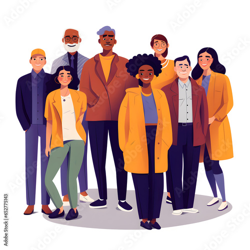Crowd of young and elderly men and women in trendy hipster clothes. Diverse group of stylish people standing together. Society or population, social diversity. Flat cartoon vector illustration.