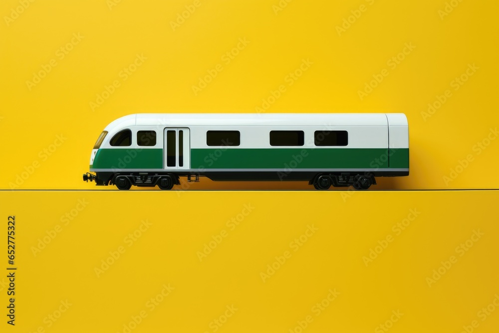 Green and Yellow Train Minimalism in a negative artistic space. Visual abstract metaphor. Geometric shapes with gradients.