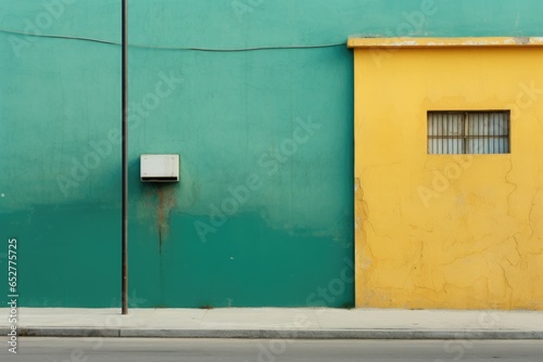 Yellow and Teal Street Minimalism in a negative artistic space. Visual abstract metaphor. Geometric shapes with gradients.