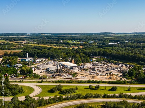 Aerial view of rural green lush areas on a sunny day in Long Island, New York