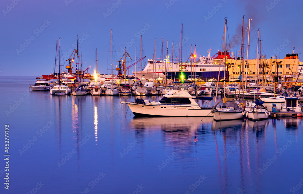 View of port area and bay in Heraklion, capital of Crete island