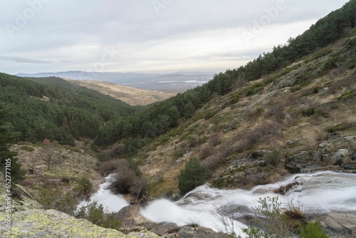 Spectacular landscape and waterfall in the mountains of Madrid.The area is called San Mames