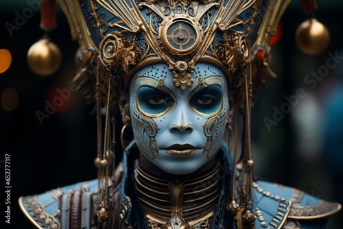 Character from a steampunk film with intricate makeup and props, Generative AI