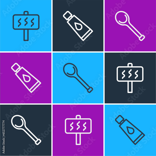 Set line Sauna, ladle and Cream or lotion cosmetic tube icon. Vector