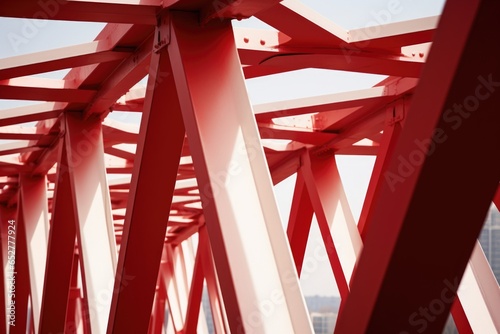 Red and White Bridge Minimalism in a negative artistic space. Visual abstract metaphor. Geometric shapes with gradients.