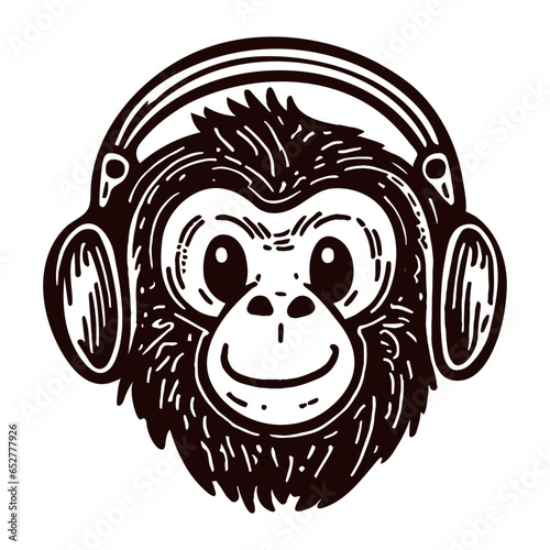 cute monkey wearing headphones sketch