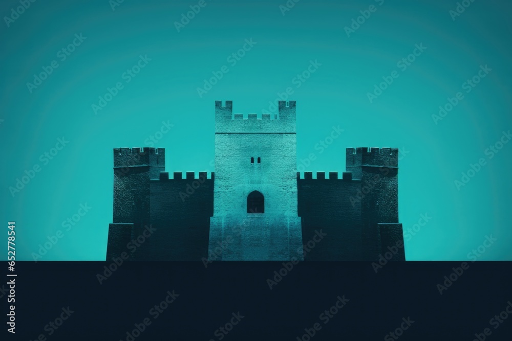 Obraz premium Teal and Blue Castle Minimalism in a negative artistic space. Visual abstract metaphor. Geometric shapes with gradients.