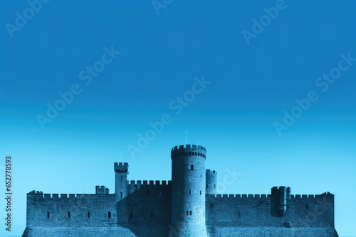 Black and Blue Castle Minimalism in a negative artistic space. Visual abstract metaphor. Geometric shapes with gradients.
