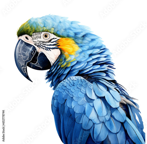 Watercolor illustration  blue macaw parrot. Generative AI  png
