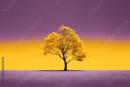 Purple and Yellow Tree Minimalism in a negative artistic space. Visual abstract metaphor. Geometric shapes with gradients. © Inna