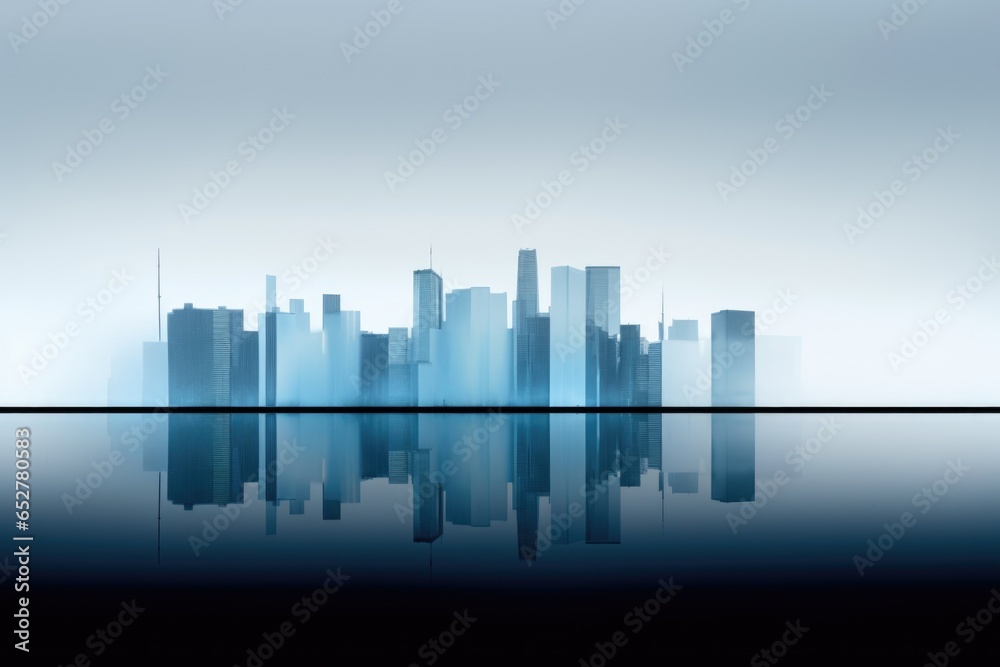 Gray and Blue Skyline Minimalism in a negative artistic space. Visual abstract metaphor. Geometric shapes with gradients.