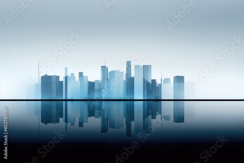 Gray and Blue Skyline Minimalism in a negative artistic space. Visual abstract metaphor. Geometric shapes with gradients.