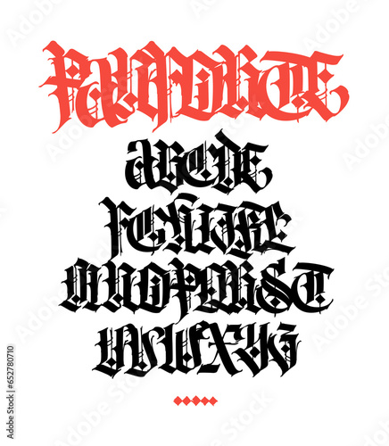 Gothic. Vector. Uppercase letters on a white background. Beautiful and stylish calligraphy. Elegant European typeface for tattoo and design. Medieval Germanic modern style.