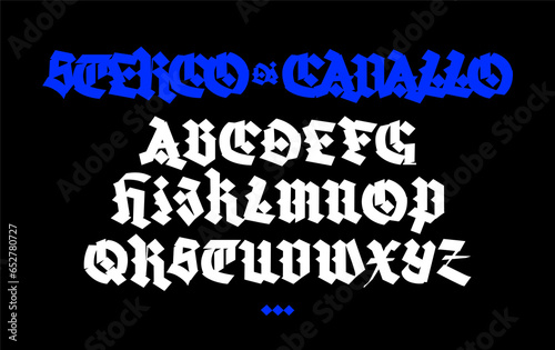 Gothic. Vector. Uppercase letters on a dark background. Beautiful and stylish calligraphy. Elegant European typeface for tattoo and design. Medieval Germanic modern style.