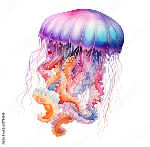 Watercolor illustration, sea jellyfish Generative AI, png