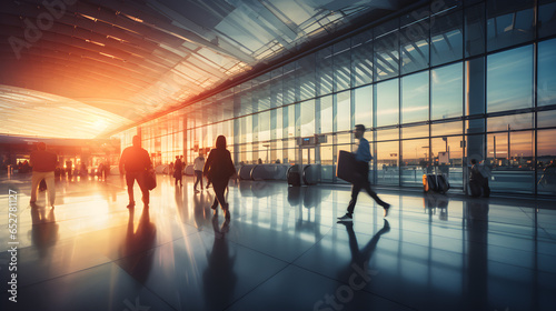 blurred image of walking  people in the airport