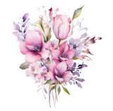 Watercolor illustration of spring flowers bouquet. Generative AI, png image.