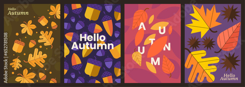 Autumn illustration set with various leaves and natural elements for background, poster, card, cover or banner