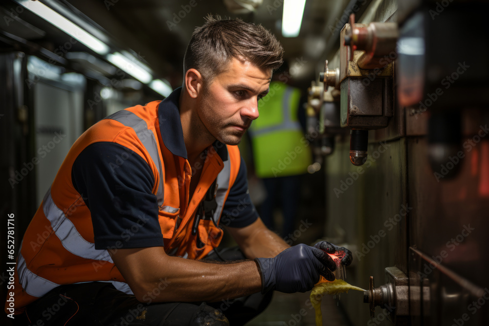 Cleaning professional maintaining a spotless restroom with attention to detail, Generative AI Cleaning professional maintaining a spotless restroom with attention to detail, Generative AI