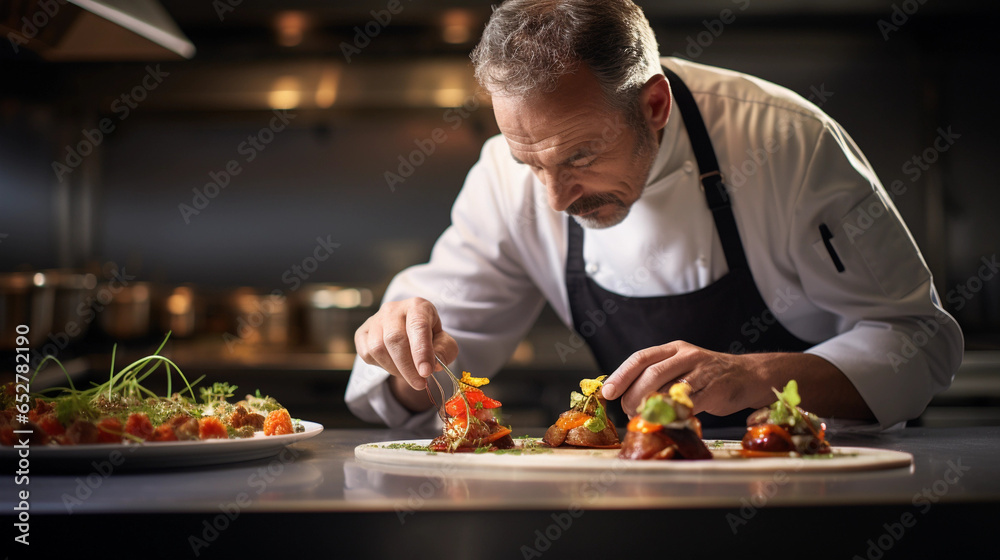 Chef experimenting with exotic ingredients. Culinary innovator. A master in the kitchen, pushing boundaries of taste and presentation