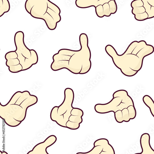 Vector hands gesture pattern. Doodle people palms with thumbs. Seamless background for textile, clothes, apparel
