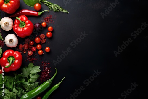 Healthy fresh vegetables on the table, top view, flat lay, and copy space