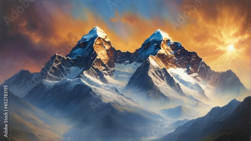 Mountain top with sunset. HIghly detailed and realistic design