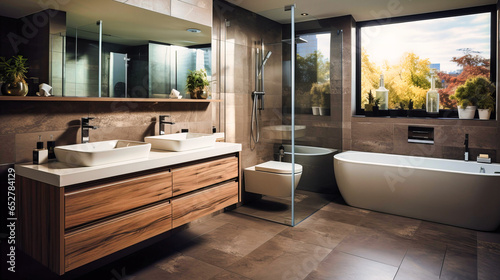 Modern bathroom with frameless mirror and undermount sink