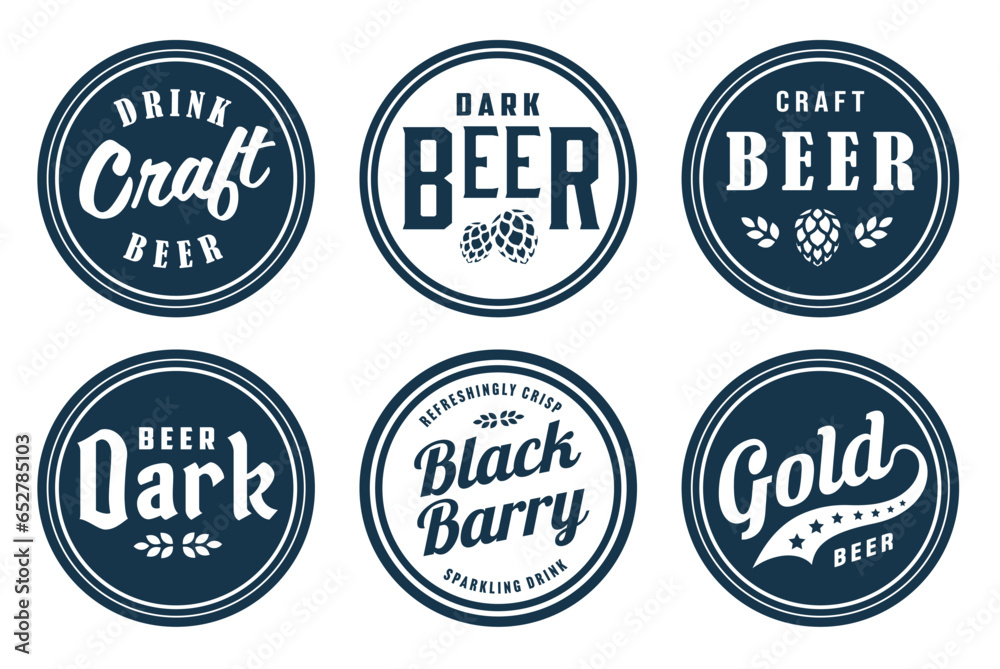 Monochrome beer bierdeckel vector set for design of brew beer in a brewery. The collection vintage bierdeckels for craft brewing