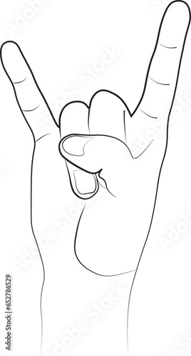 rock and roll metal hand finger gesture icon in line art style isolated on white background