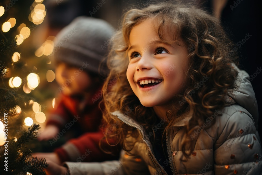 portrait of young kids at winter season - Christmas vibes - Happiness portrait of young kids at winter season - Christmas vibes - Happiness