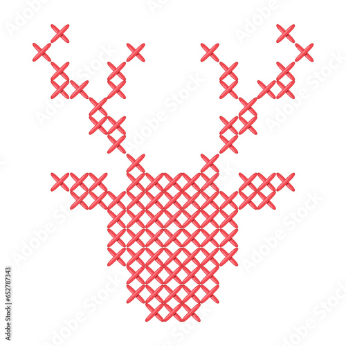 Deer head peasant folk rustic motif. cross stitch santas deer