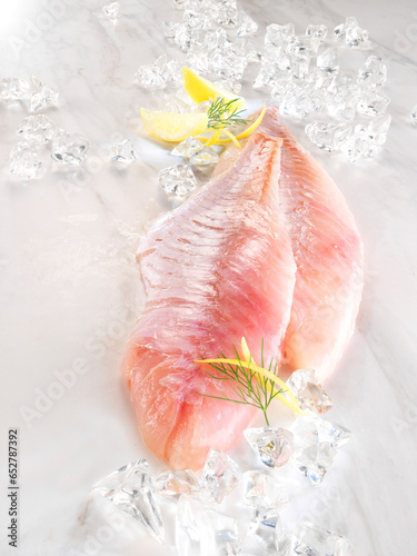 Rotbarschfilets, Fisch auf Eis, Rotbarsch, Fischfilets, frischer Fisch, Fisch, photo