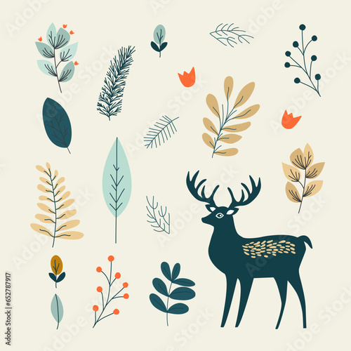 winter christmas set with deer