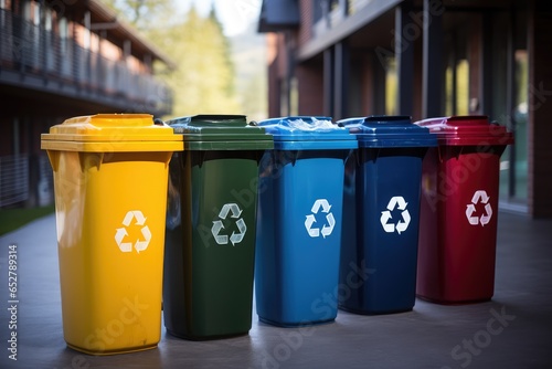 Recycling bins by colors. Waster and climate change concept