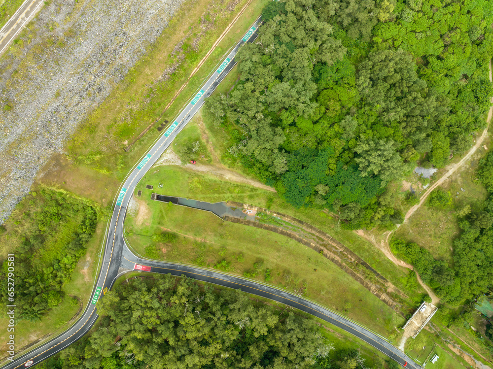 Aerial view road with landscape trees forest background