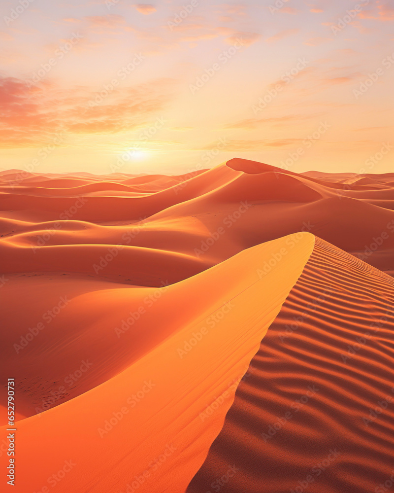 Colorful sunset over the desert dunes