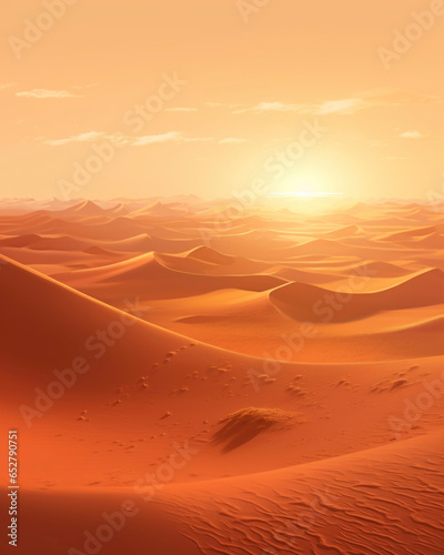The setting sun over the dunes of the hot desert