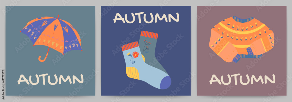 Hallo autumn. Greeting cards or posters set with calligraphy.