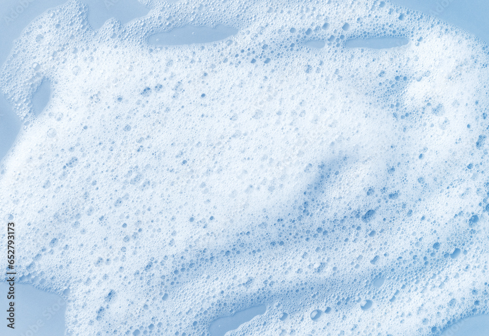 White skincare cleansing foam on light blue background - obrazy, fototapety, plakaty 