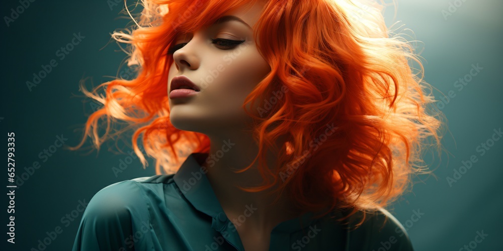portrait of a modern young woman with crazy red hairstyle