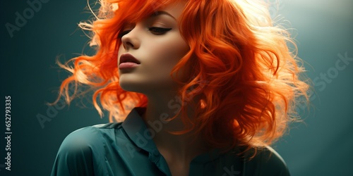 portrait of a modern young woman with crazy red hairstyle