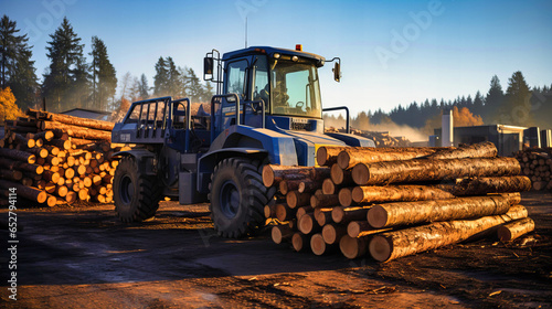 Forestry machinery efficiently processing logs in a sustainable timber yard photo