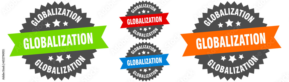 globalization sign. round ribbon label set. Seal - obrazy, fototapety, plakaty 