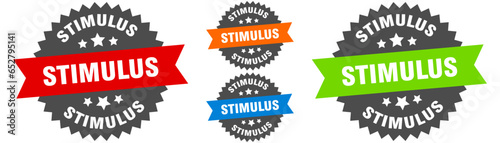 stimulus sign. round ribbon label set. Seal photo