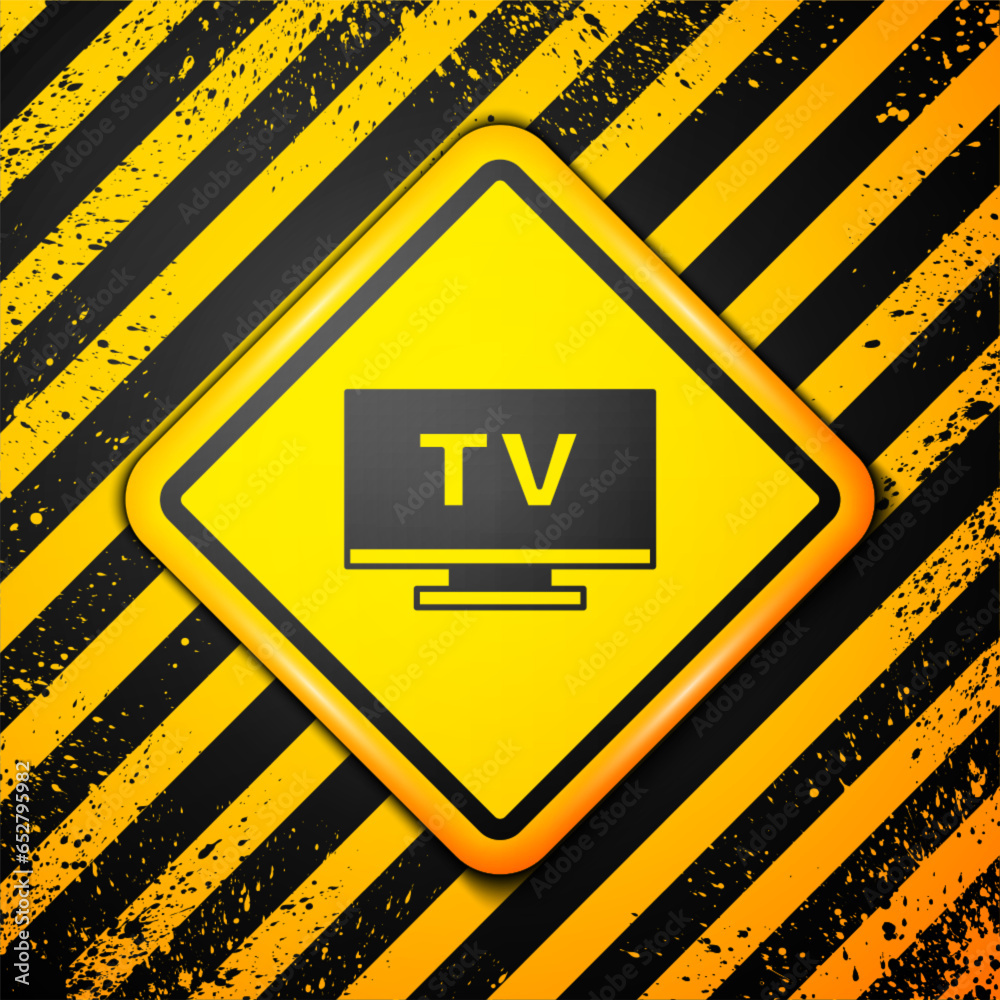 Black Smart Tv icon isolated on yellow background. Television sign. Warning sign. Vector