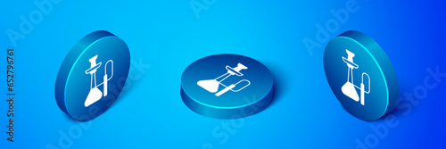 Isometric Hookah icon isolated on blue background. Blue circle button. Vector